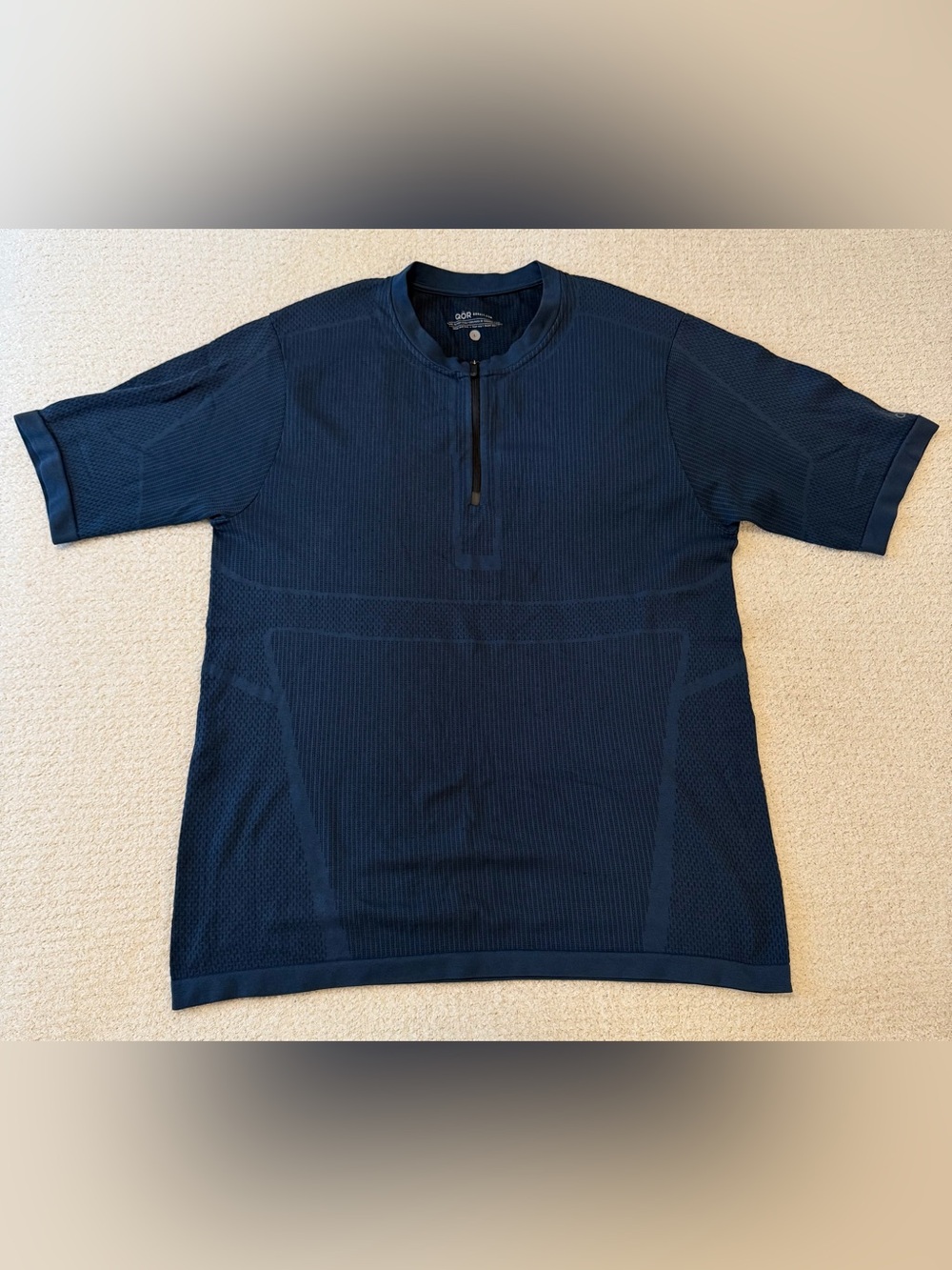 QOR Short Sleeve Quarter Zip Shirt Size L Navy Blue